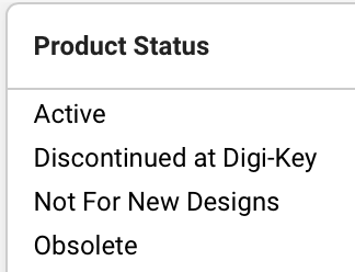 Digikey product status selector