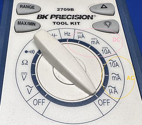 BK 2709B multimeter with AC and DC current measurement
highlighted