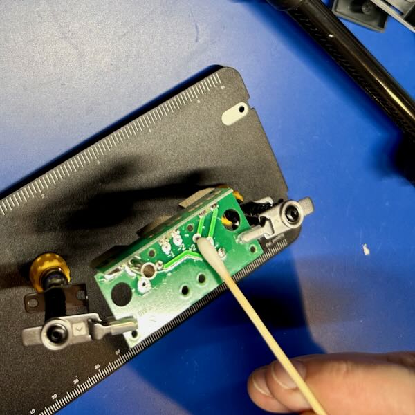 Wiping the PCB with a small cotton swab containing isopropyl
alcohol